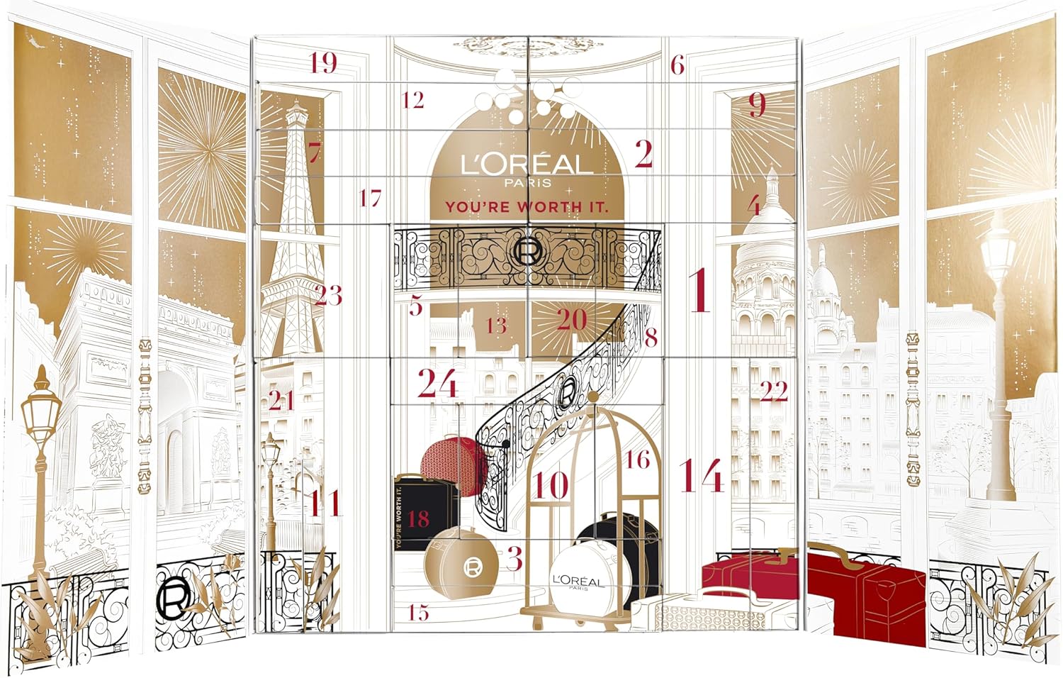 L'Oreal Paris Calendario de Adviento de belleza de 24 días 2025, el juego de regalo incluye maquillaje, cuidado de la piel y productos para el cuidado del cabello en miniatura y de lujo